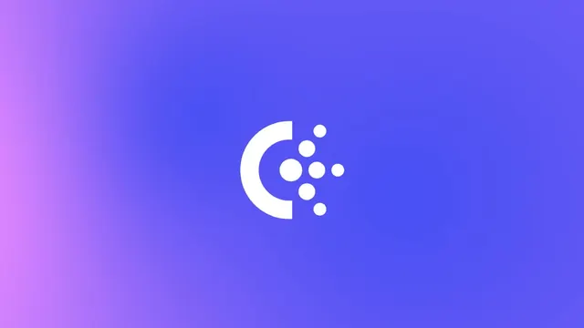 Gradient logo animation on pink-to-blue ramp, gradient-heavy, minimal, light