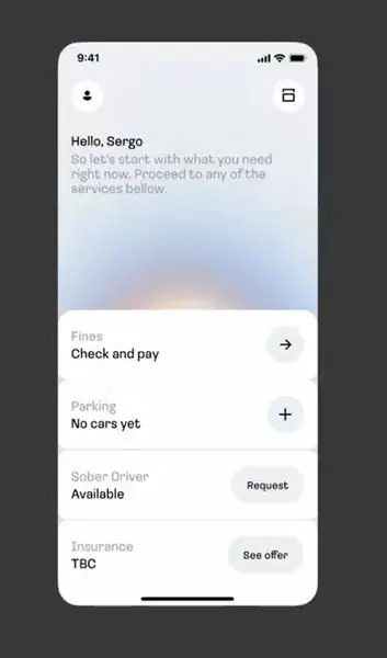 Vertical card stack ride-sharing service interface, minimal, light-mode, light