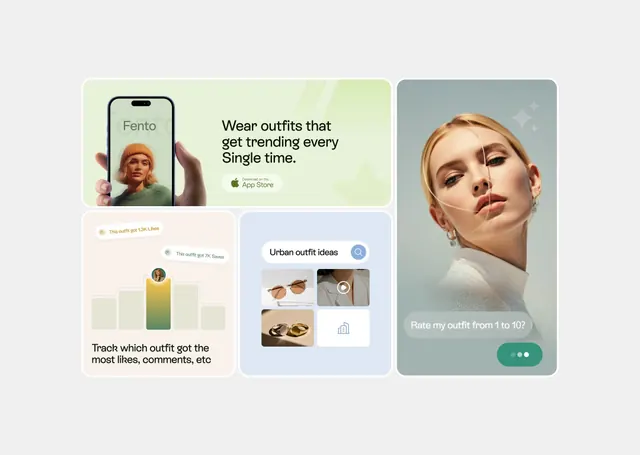 Fashion app multi-screen layout, minimal, flat, light