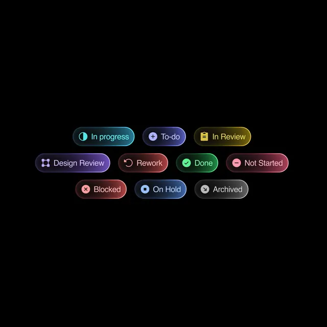 Project status badge set, flat, minimal, cool