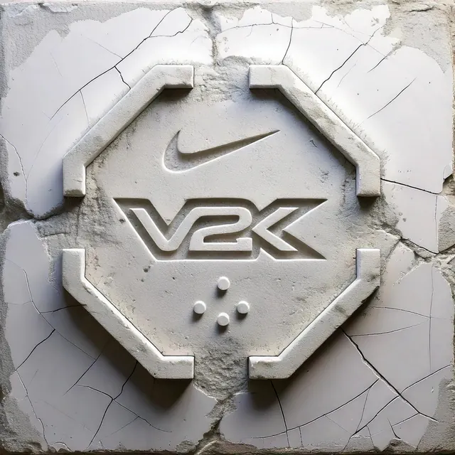 Nike V2K embossed concrete seal, photographic, technical, monochrome