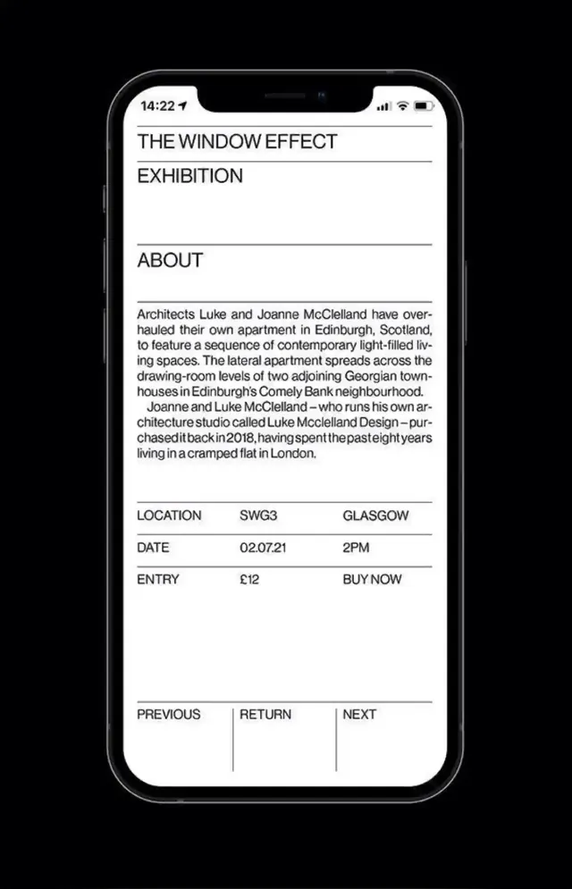 Exhibition detail mobile screen, minimal, light