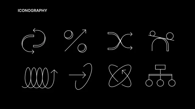 Minimal line-art icon set on black, line-art, minimal, dark