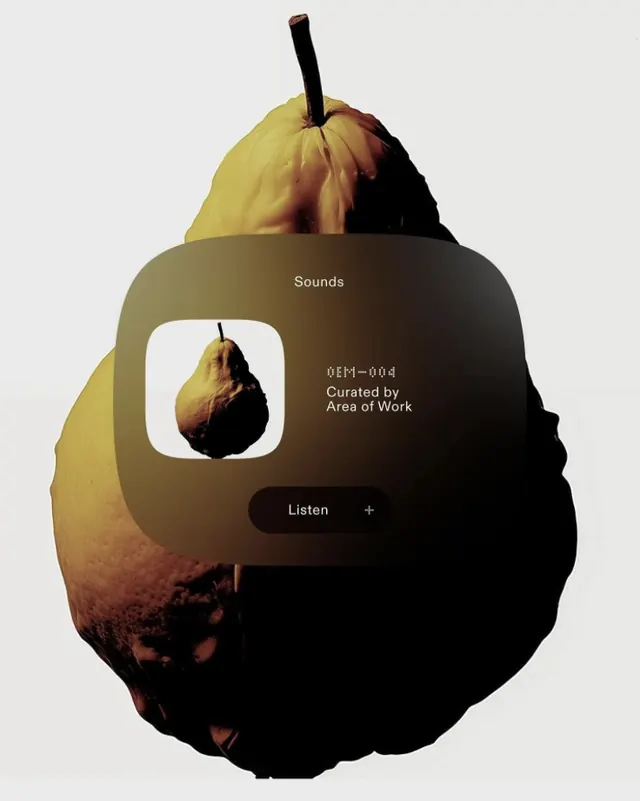 Sounds audio-curation app screen on pear shape, minimal, dark-mode, dark
