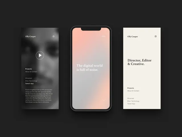 Olly Cooper portfolio site dark and light variants, minimal, editorial, dark