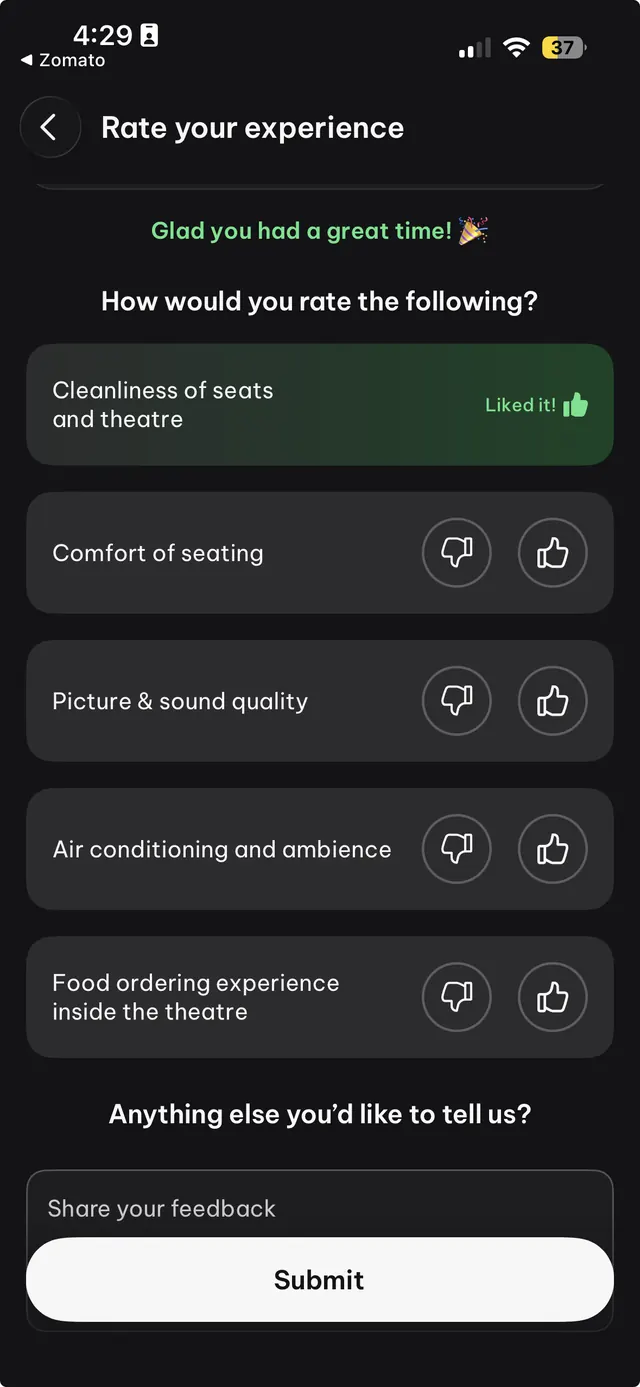 Dark-mode hospitality review rating form, dark-mode, minimal, dark