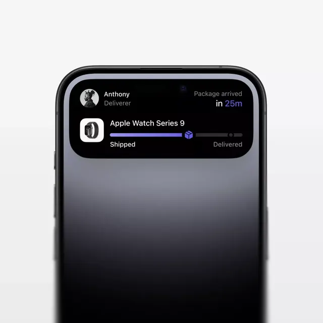 Package tracking notification with progress bar, minimal, dark-mode, dark