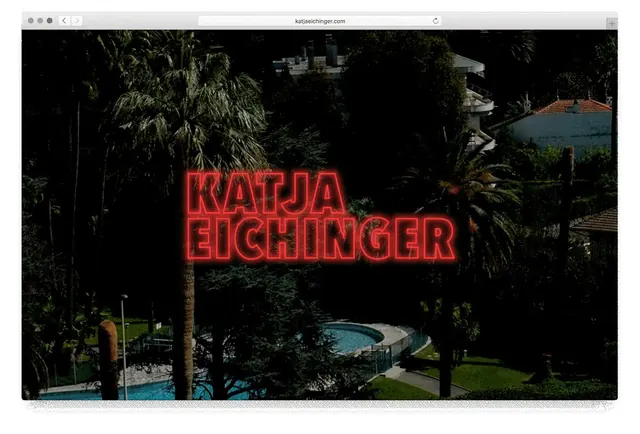 Katja Eichinger neon sign website screenshot, editorial, photographic, dark