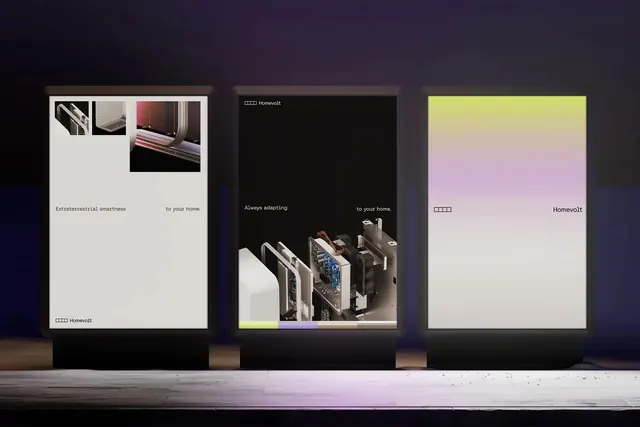 Homevolt smart-home product screens, minimal, dark-mode, dark