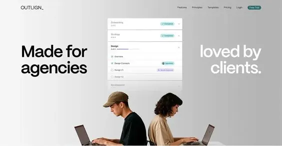 Agency SaaS hero with split messaging, minimal, corporate-clean, light