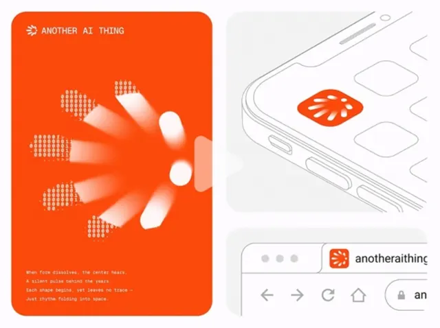 Vibrant orange AI interface with app mockup, minimal, abstract, warm