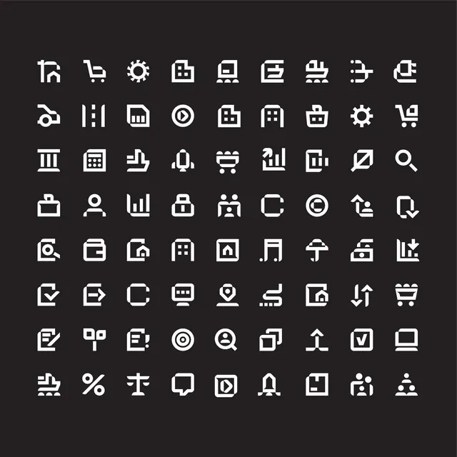 Icon grid: Maja Moden, 81-icon set, minimal, line-art, dark