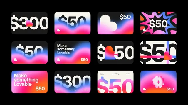 Gradient payment cards with playful icons, gradient-heavy, minimal, vibrant