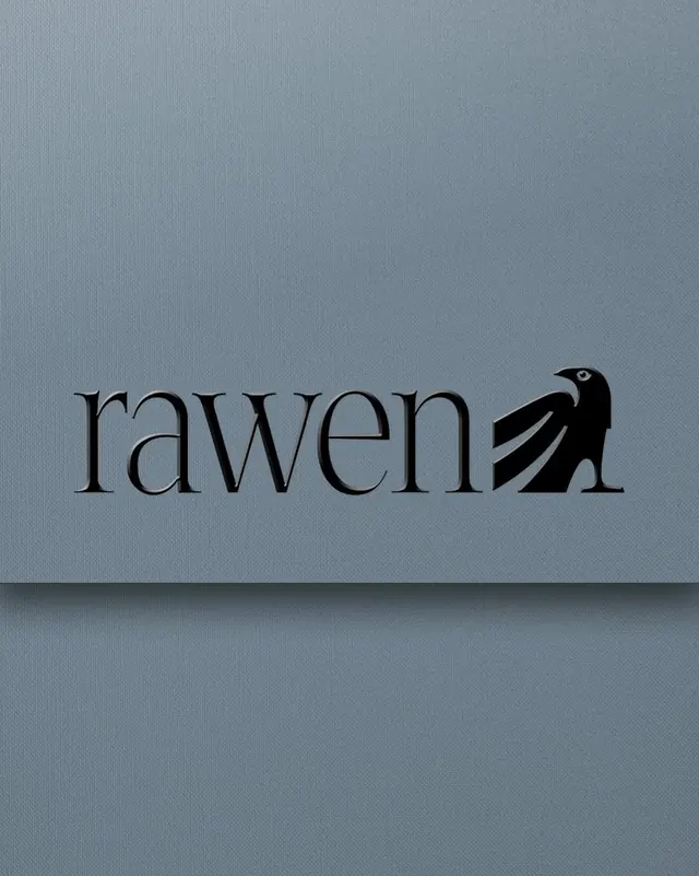 Wordmark logo: serif typeface with stylized bird silhouette, minimal, dark