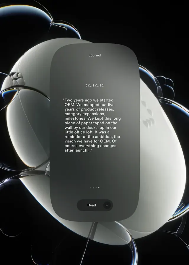 Organic glass journal app interface, minimal, organic, dark