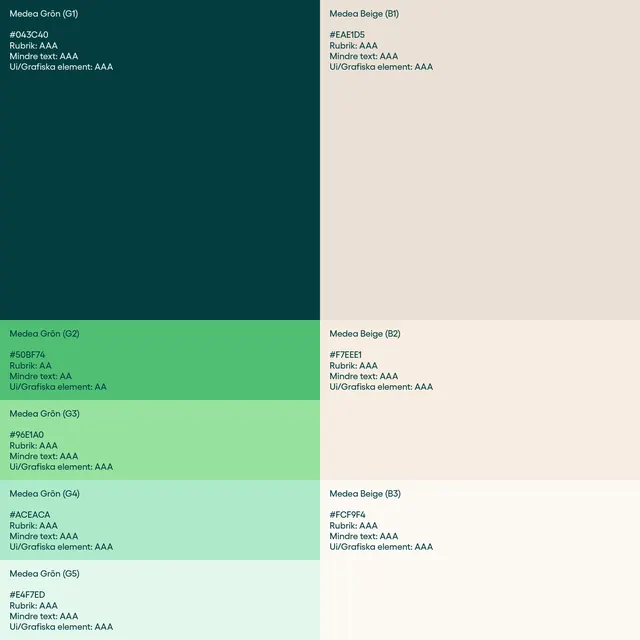 Design system swatch grid with contrast labels, minimal, corporate-clean, cool