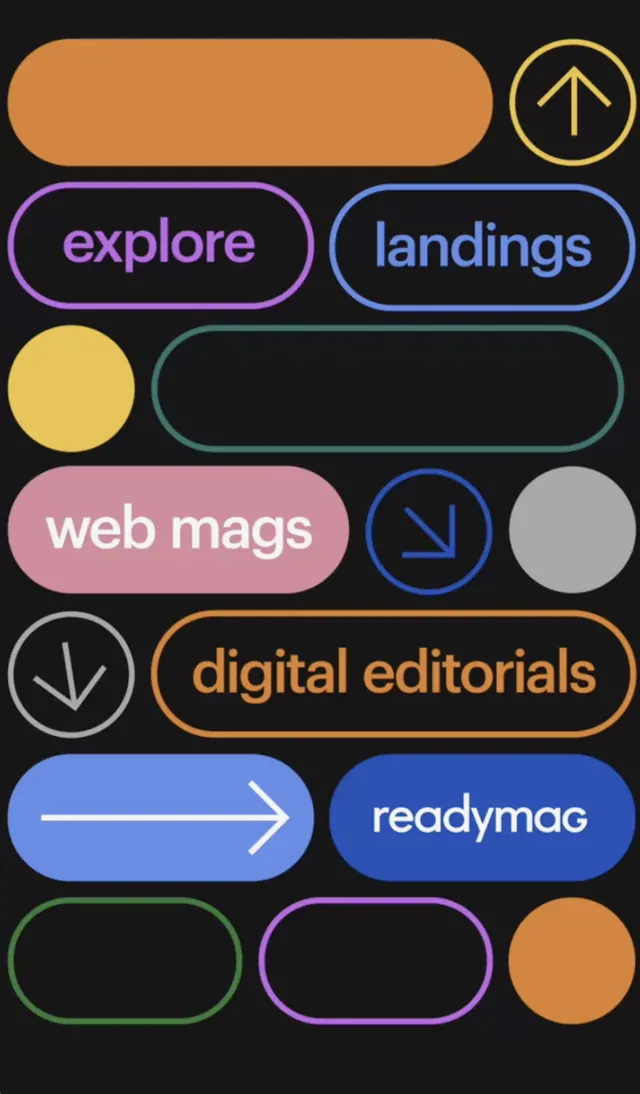 Colorful rounded navigation menu with icon buttons, flat, minimal, vibrant