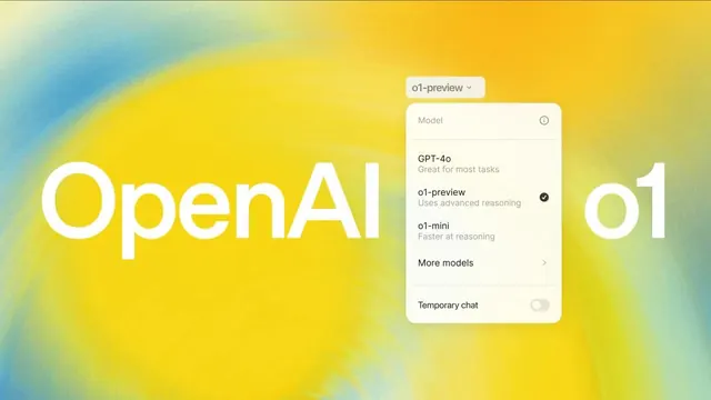 OpenAI o1 model selector with gradient backdrop, minimal, gradient-heavy, light