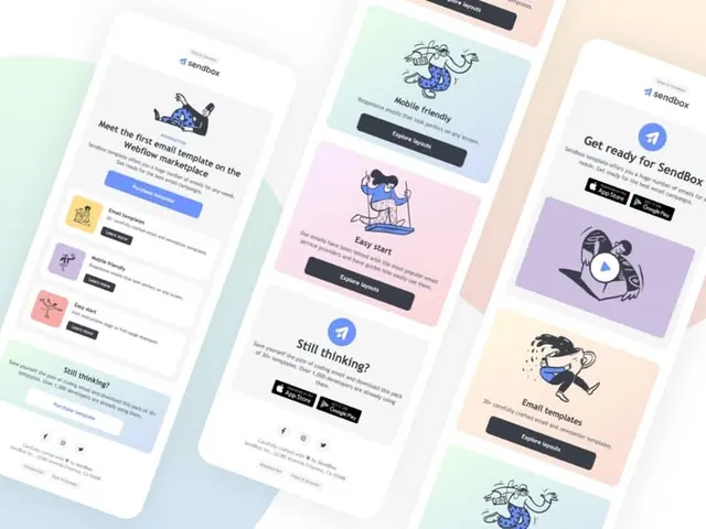 SendBox email template onboarding screens, minimal, playful, light