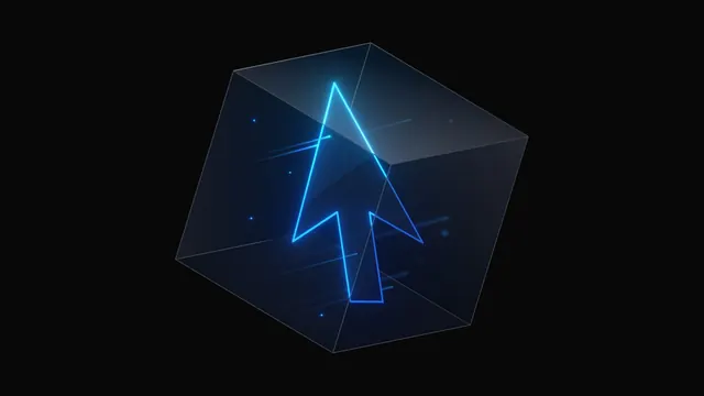 Neon arrow in geometric polyhedron 3D render, abstract, geometric, dark