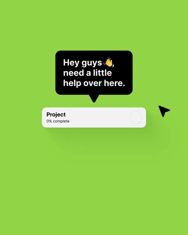 High-contrast help request prompt with progress card, minimal, flat, light