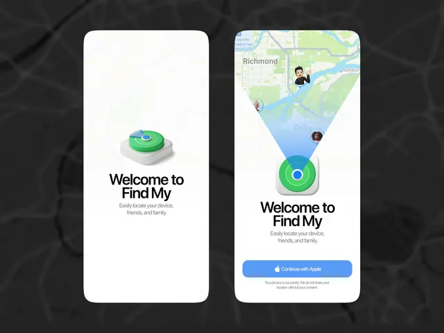 Find My location-sharing onboarding pair, minimal, flat, light