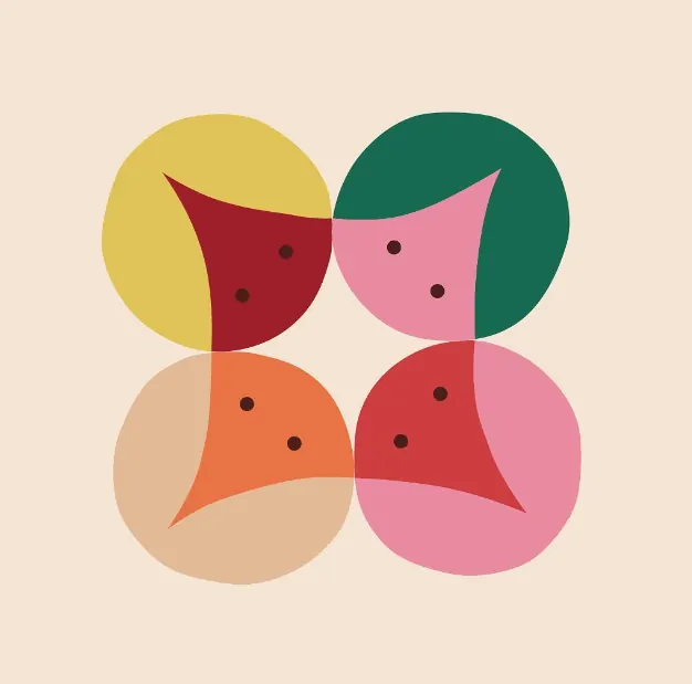 Overlapping organic circles illustration, minimal, abstract, muted