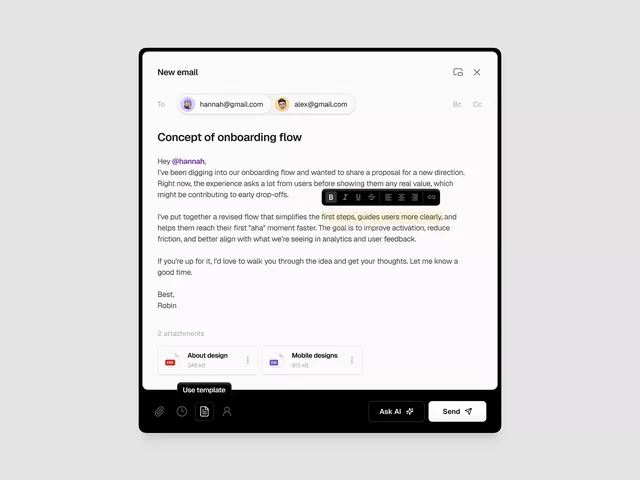 Email onboarding flow modal, minimal, corporate-clean, light