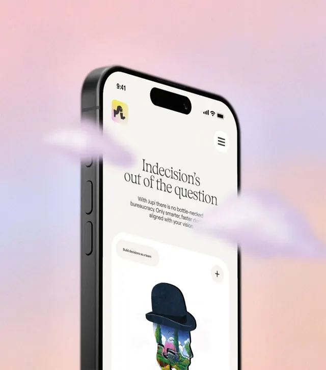 iPhone mockup with indecision editorial layout, minimal, editorial, muted