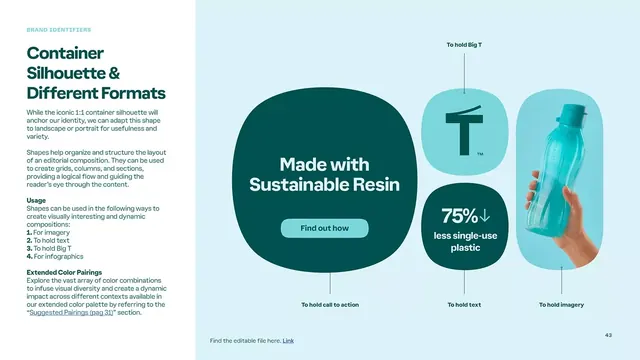 Sustainable-product brand guide with rounded container shapes, minimal, corporate-clean, light