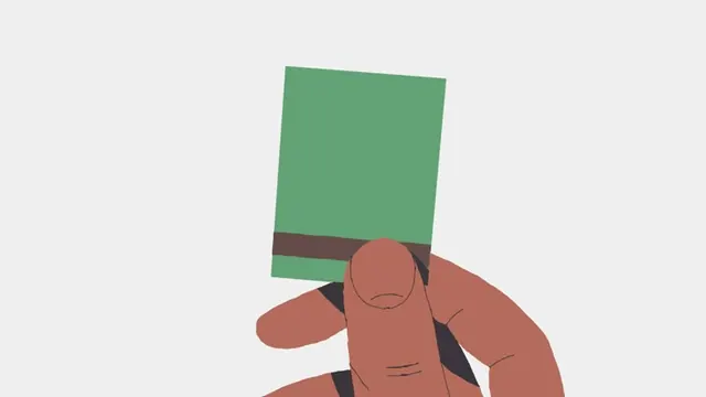 Hand holding tilted card mockup, minimal, flat, earthy