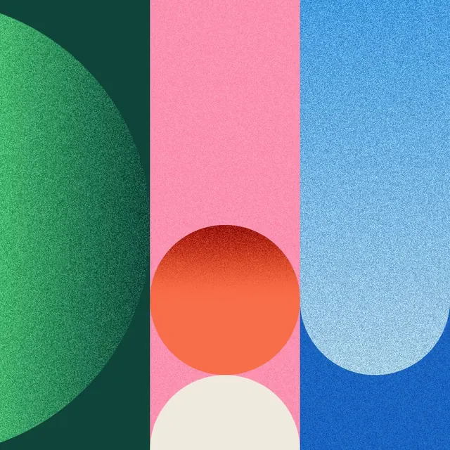 Geometric color composition with three columns, geometric, abstract, vibrant