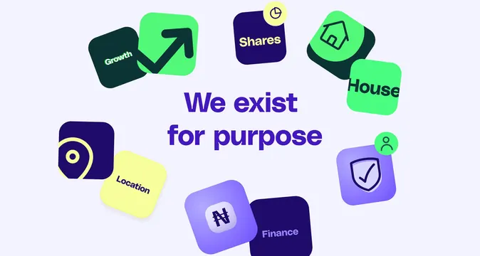 Purpose-driven fintech feature screen, flat, minimal, warm