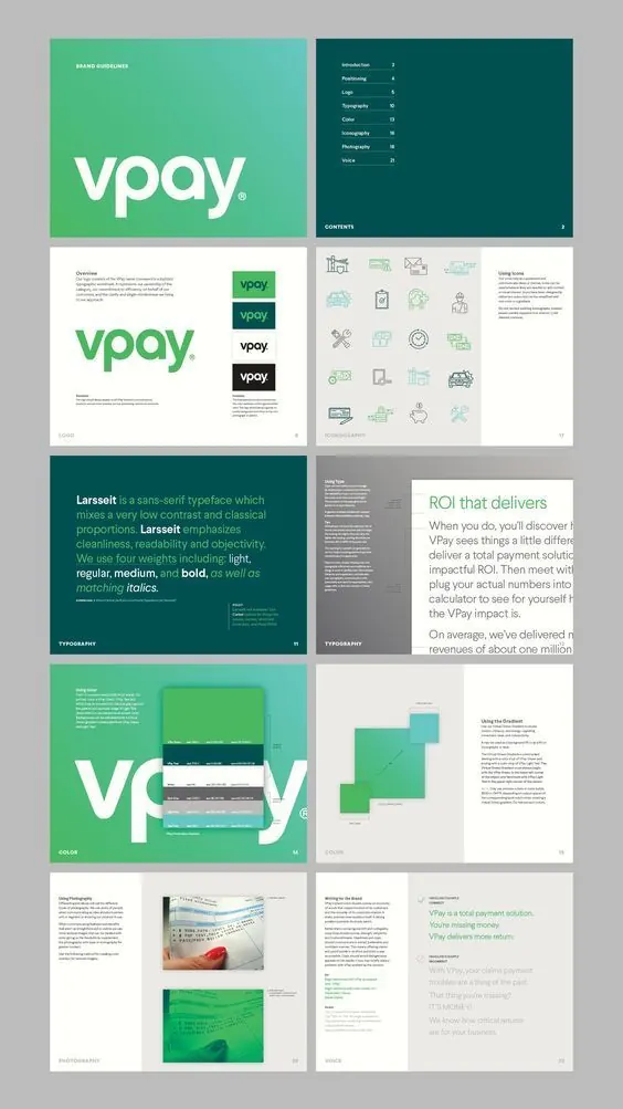 VPay fintech brand guide: logo, icons, type, color system, minimal, corporate-clean, light