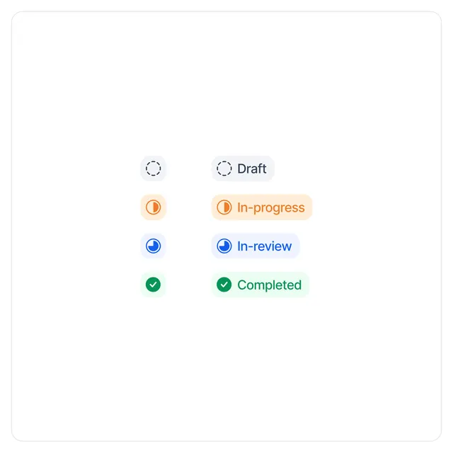 Status indicator states with icons and labels, minimal, flat, light