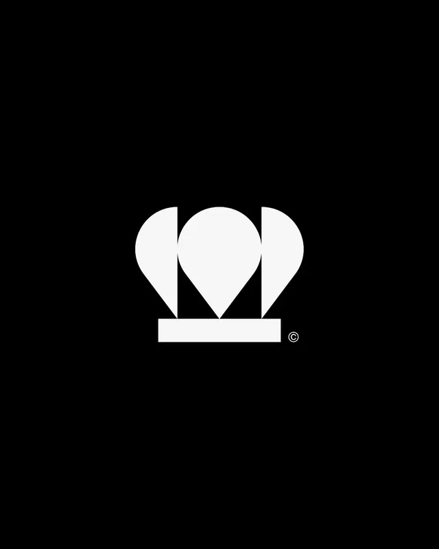 Three hearts with base logo, minimal, monochrome, dark