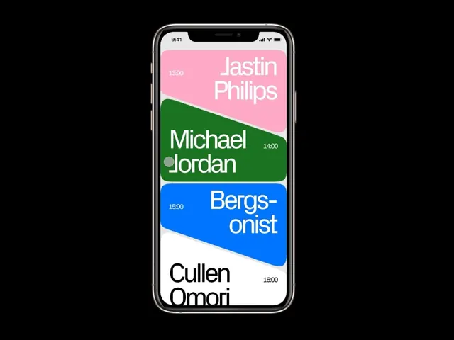 Color-blocked event schedule mobile app, minimal, boxed, light