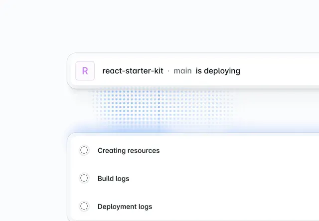 Minimal deployment status panel with progress steps, minimal, technical, light
