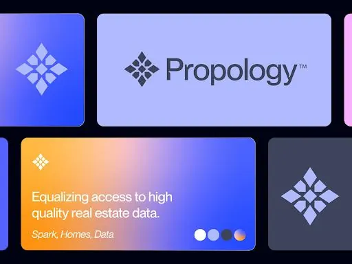 Propology real-estate product dashboard cards, minimal, gradient-heavy, light