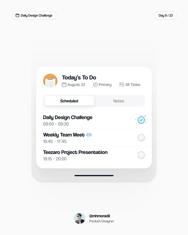 Task list with day progress tracker, minimal, flat, light