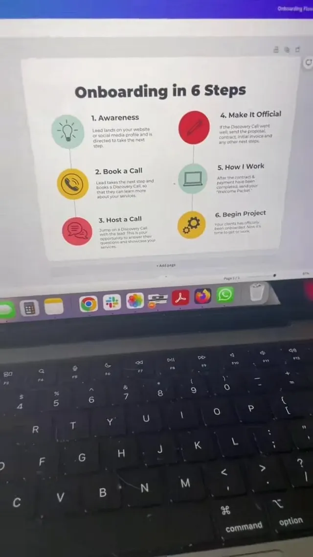 Six-step onboarding process diagram, minimal, flat, light