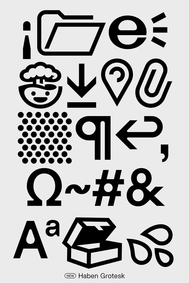 Haben Grotesk icon and symbol showcase, line-art, minimal, dark