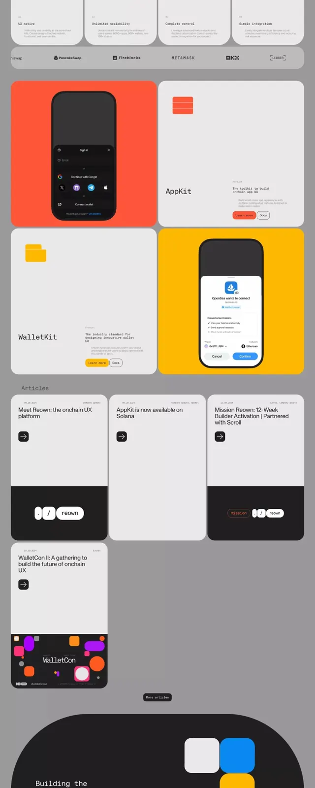 Modular fintech product showcase, minimal, flat, warm
