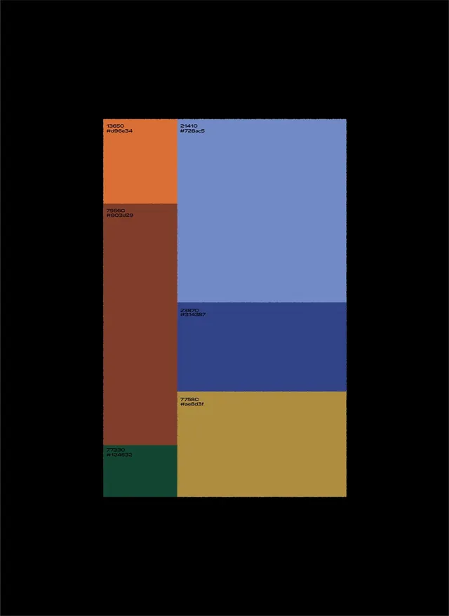 Color palette reference with hex labels, minimal, geometric, cool