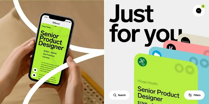 Job posting with lime accent and hand photo, minimal, corporate-clean, light