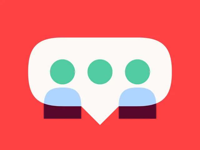 Speech bubble icon with avatar cluster, flat, minimal, light