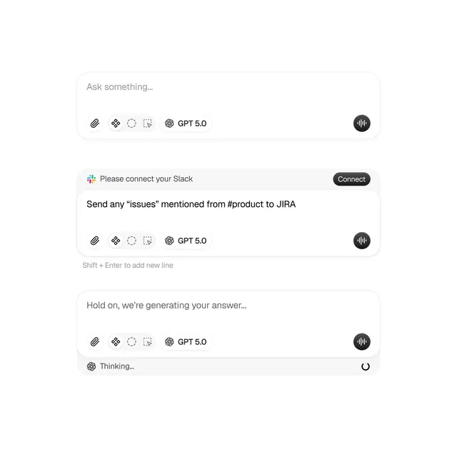 AI assistant chat interface with toolbar, minimal, light-mode, light