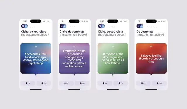 Mobile sentiment survey with gradient cards, minimal, dark-mode, cool