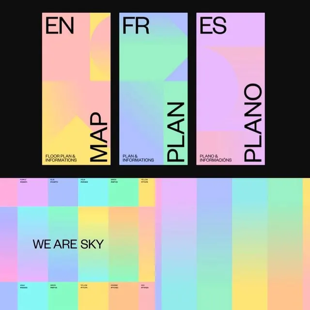Sky wayfinding color system with gradient grid, minimal, gradient-heavy, gradient