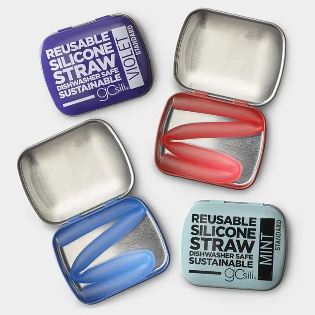 Reusable silicone straw product packaging, minimal, light-mode, light